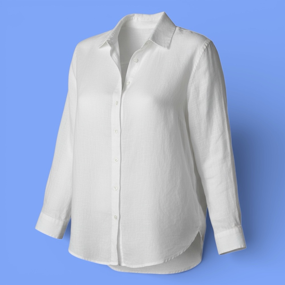 J.Jill Size XS Petite White Pure Linen Long Sleeve Button Down Tunic Length Top